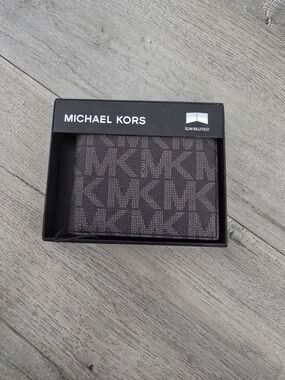 Michael Kors Men's Monogram Card Holder Wallet in Dark Brown and Black